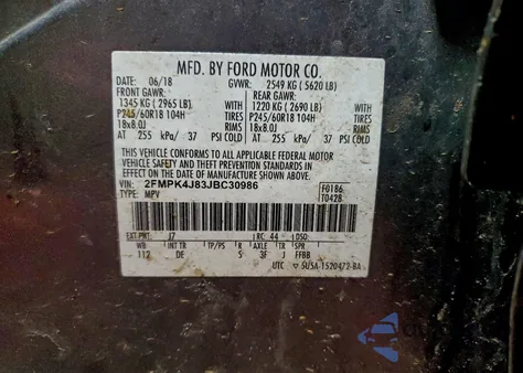 2018 Ford Edge Sel z USA, uszkodzony, nr VIN 2FMPK4J83JBC30986